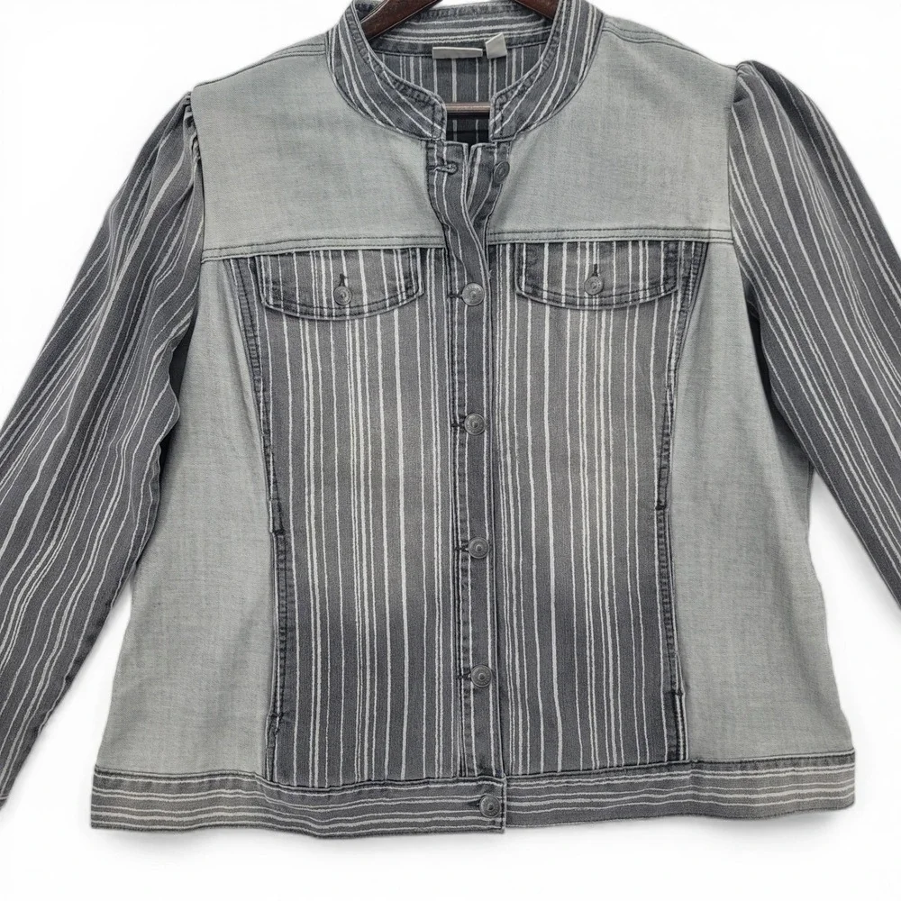 LOGO Lori Goldstein‎ Womens 18W Jacket Denim Gray Stripe Lagenlook Layering Plus
